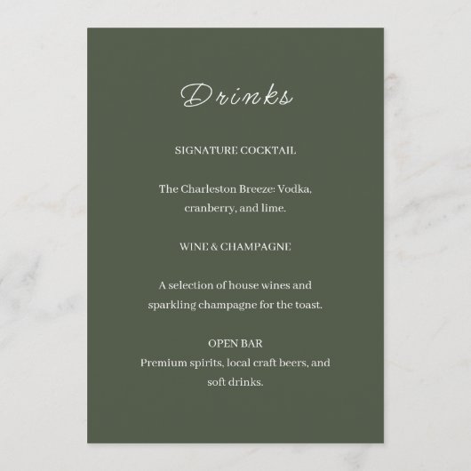 Olive Floral Wedding メニュー (裏面)