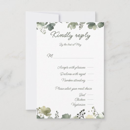 Olive Floral Wedding 出欠カード (正面)