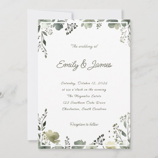 Olive Floral Wedding 招待状 (正面)