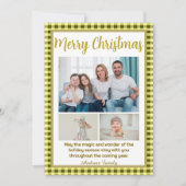 Olive Gingham Plaid 3 Photo Christmas シーズンカード (正面)
