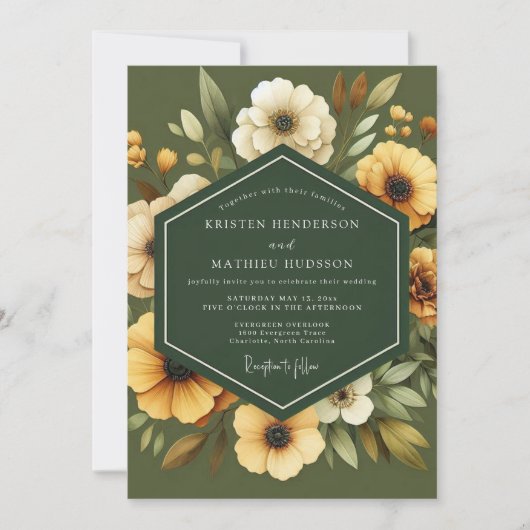 Olive Golden Botanical Wedding 招待状 (正面)