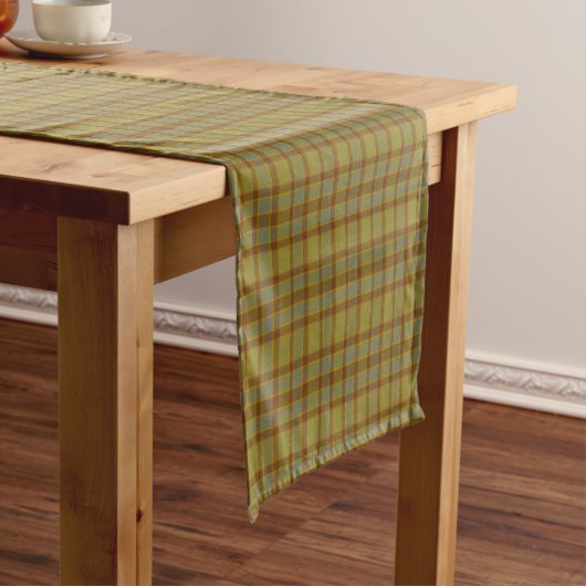 Olive Gray Brown Orange Plaid Tartan Table Runner ショートテーブルランナー (インサイチュ)