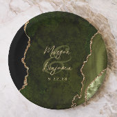 Olive Green Agate Gold Script Wedding ペーパープレート