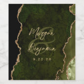 Olive Green Agate Gold Script Wedding ワインラベル (シングルラベル)