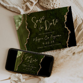 Olive Green Agate Script Wedding Save the Date セーブザデート