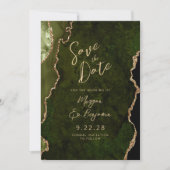 Olive Green Agate Script Wedding Save the Date 招待状 (正面)