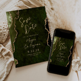 Olive Green Agate Script Wedding Save the Date 招待状