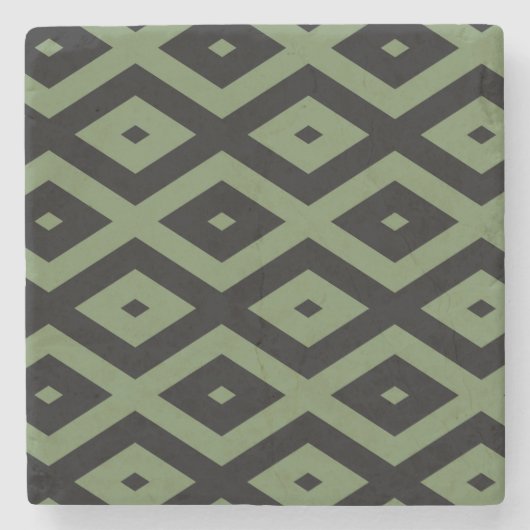 Olive green and black diamond pattern ストーンコースター (正面)
