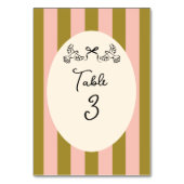 Olive Green and Blush Pink Striped Wedding テーブルナンバー (正面)
