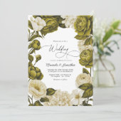 Olive Green and Cream Watercolor Floral Wedding 招待状 (スタンド正面)