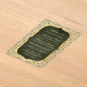 Olive Green and Gold Moroccan Tile Islamic Wedding アクリル招待状 (レイダウン)