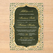 Olive Green and Gold Moroccan Tile Islamic Wedding アクリル招待状 (正面)