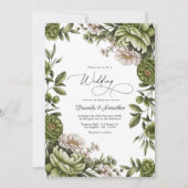 Olive Green and Neutral Floral Wedding QR Code 招待状 (正面)