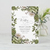 Olive Green and Neutral Floral Wedding QR Code 招待状 (スタンド正面)