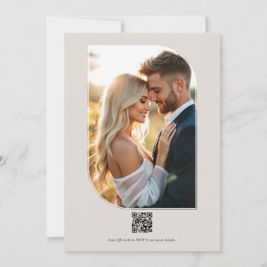 Olive Green and Neutral Floral Wedding QR Code 招待状 (裏面)