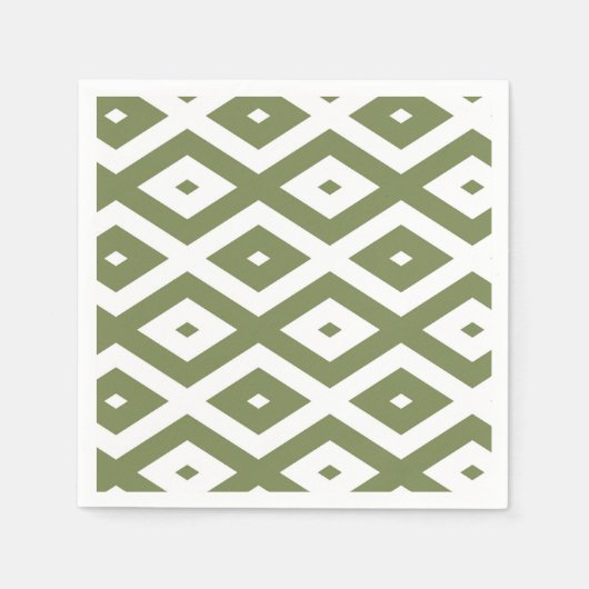 Olive green and white diamond pattern スタンダードカクテルナプキン (正面)