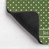 Olive Green And White Polka Dots With Name マウスパッド (コーナー)
