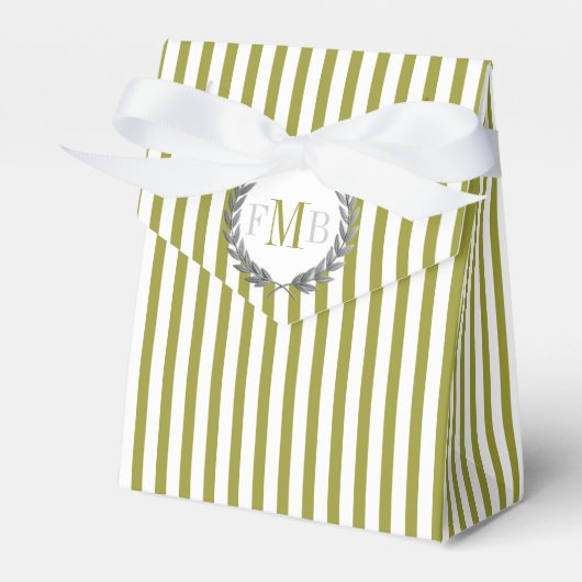 Olive green and white stripes monogram wedding フェイバーボックス (正面サイド)