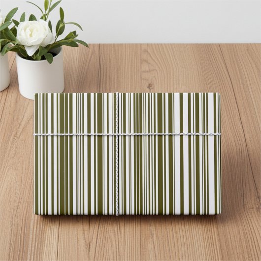 Olive Green and Yellow Barcode Stripes Giftwrap ラッピングペーパーシート
