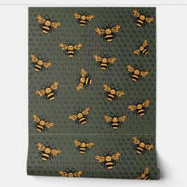 Olive Green Bee Mingle Wallpaper 壁紙