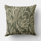 Olive Green Beige Abstract Botanical Print クッション (裏面)