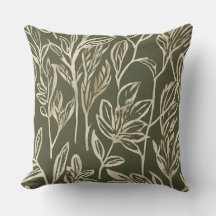 Olive Green Beige Abstract Botanical Print