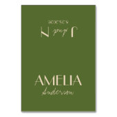 Olive Green Beige Old Money Wedding Place Cards    テーブルナンバー (正面)