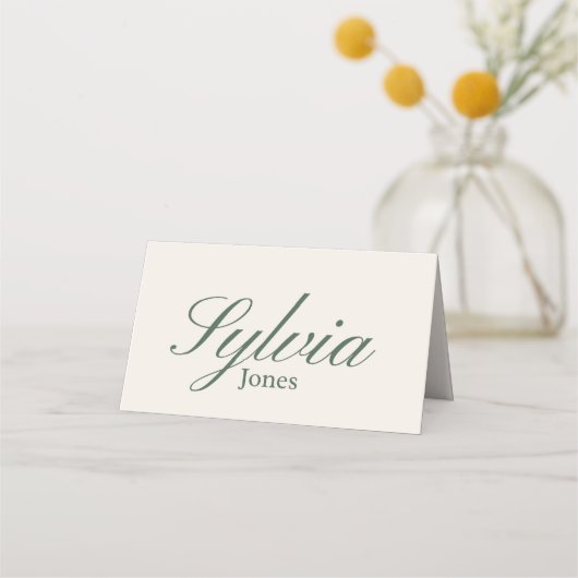 Olive green Beige Wedding folded place cards  プレイスカード (正面)