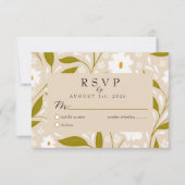 Olive Green Boho Floral Wedding RSVP Response Card (正面)