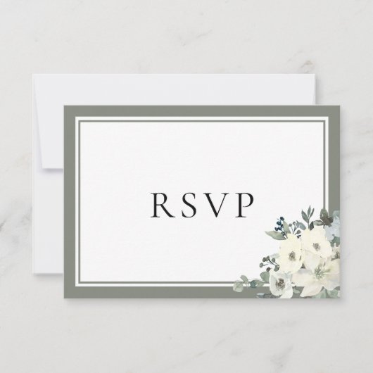 Olive Green Border Elegant Menu Choice RSVP Card (正面)