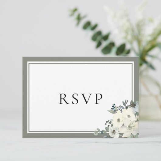 Olive Green Border Elegant Menu Choice RSVP Card (スタンド正面)