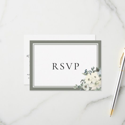 Olive Green Border Elegant Menu Choice RSVP Card (正面/裏面インサイチュ)