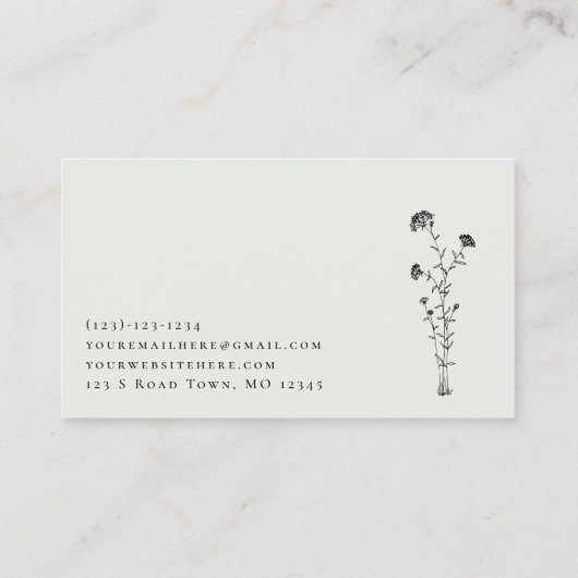 Olive Green Botanical Sprig 名刺 (裏面)