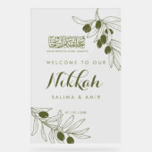 Olive Green Branches Nikkah Acrylic Sign アクリルサイン (正面)