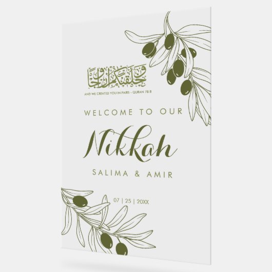 Olive Green Branches Nikkah Acrylic Sign アクリルサイン (傾斜)