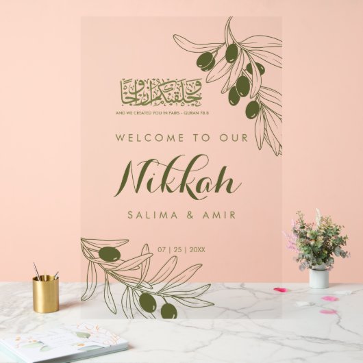 Olive Green Branches Nikkah Acrylic Sign アクリルサイン (ウェディング)