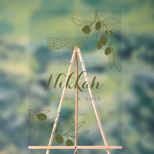 Olive Green Branches Nikkah Acrylic Sign アクリルサイン (ニュートラル)