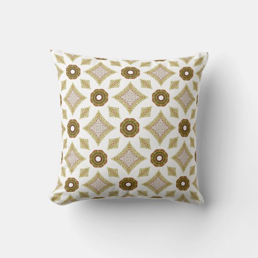 Olive Green & Brown Geometric Pattern Throw Pillow クッション (正面)