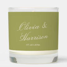 Olive Green Calligraphy Wedding Candle Favor