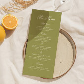 Olive Green Calligraphy Wedding Long Menu Card 招待状