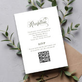 Olive Green Calligraphy Wedding QR Code RSVP エンクロージャーカード