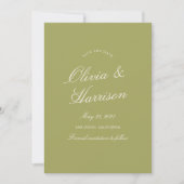 Olive Green Calligraphy Wedding Save The Date Card 招待状 (正面)