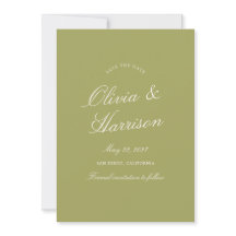 Olive Green Calligraphy Wedding Save The Date Card