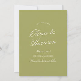 Olive Green Calligraphy Wedding Save The Date Card 招待状