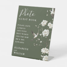 Olive Green Chinoiserie Photo Guest Book Wedding