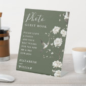 Olive Green Chinoiserie Photo Guest Book Wedding 台座サイン (インサイチュ)