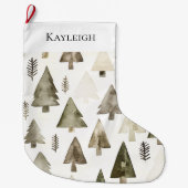 Olive Green Christmas Trees ラージクリスマスストッキング (正面)