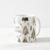 Olive Green Christmas Trees Gold Glitter Circle コーヒーマグカップ (正面右)