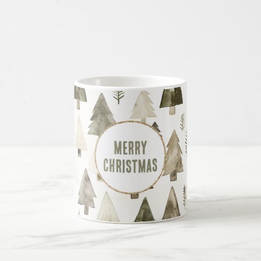 Olive Green Christmas Trees Gold Glitter Circle コーヒーマグカップ (中央)