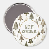 Olive Green Christmas Trees Gold Glitter Circle マグネット (正面/裏面)